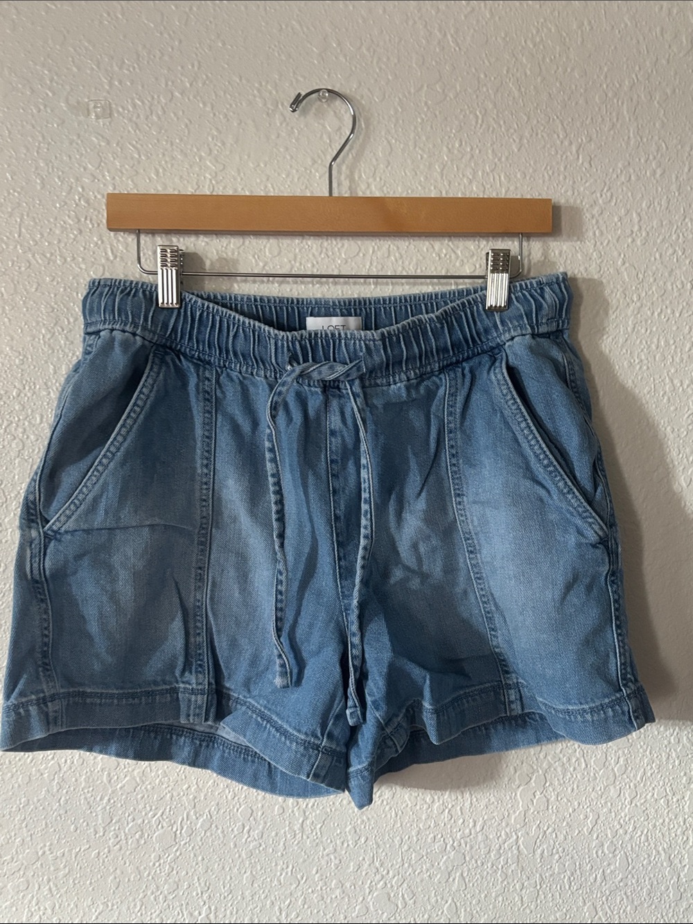 LOFT Light Blue Denim Drawstring Shorts
